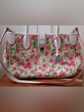 Dooney & Bourke Floral Satchel Crossbody Pink Green White